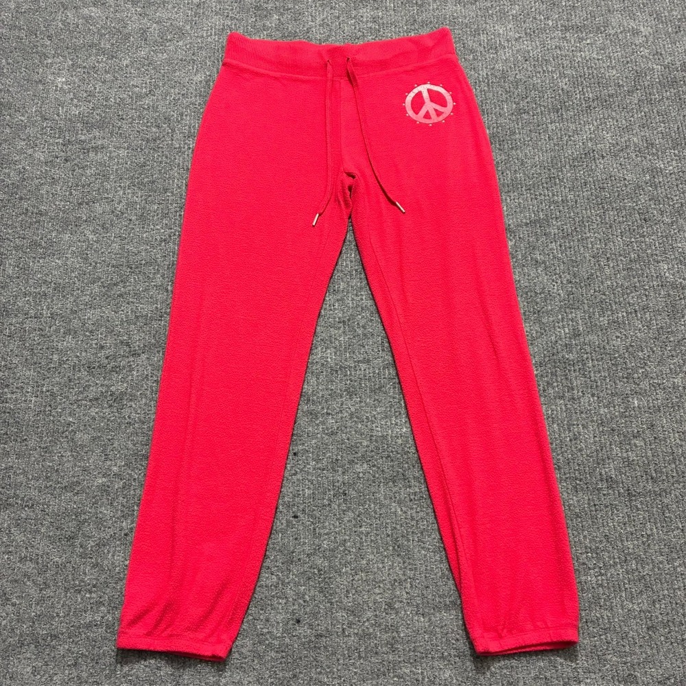Hard Candy Womens Sweatpants Size L 11-13 Red Peace Sign Pull On Mid Rise